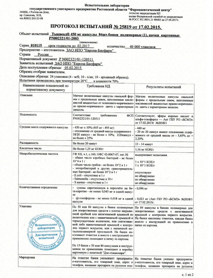 инструкця Тыквеол